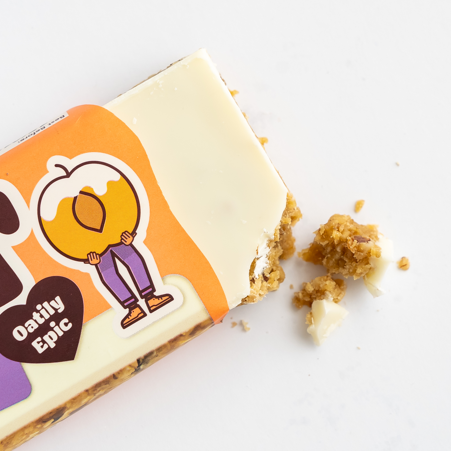 A close up of a half opened Apricot Yoghurt Topped Giant Bar